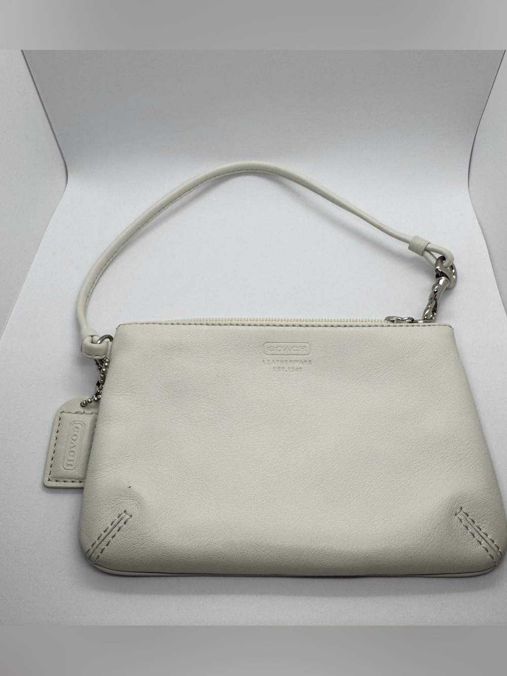 Coach Leatherware 1941 Skinny Mini Wristlet White with Silver Hardware